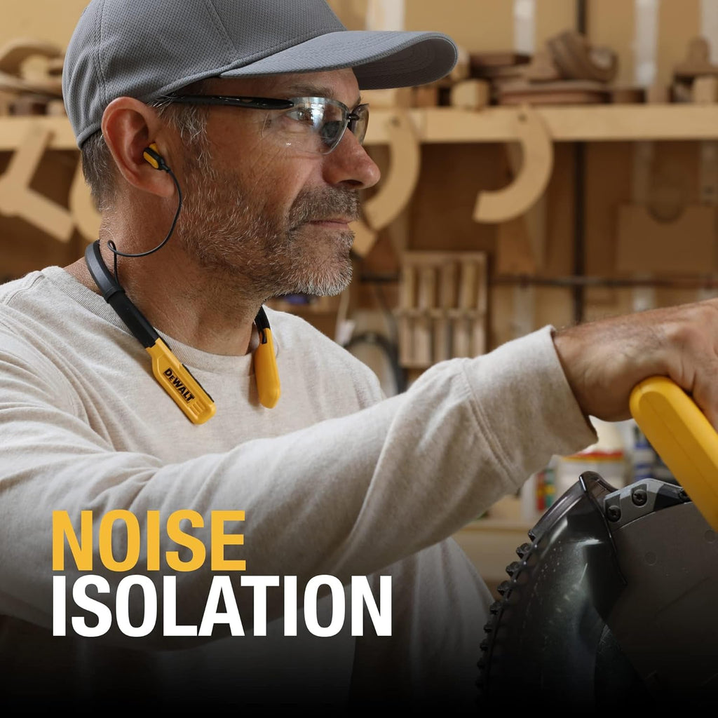 DEWALT Heavy Duty Bluetooth Neckband Headphones, Wireless around the Neck Earbuds W/ 30H Runtime + Noise Isolation, Secure Magnetic Wireless Earbuds, Jobsite Pro Built-In Mic Bluetooth Headsets