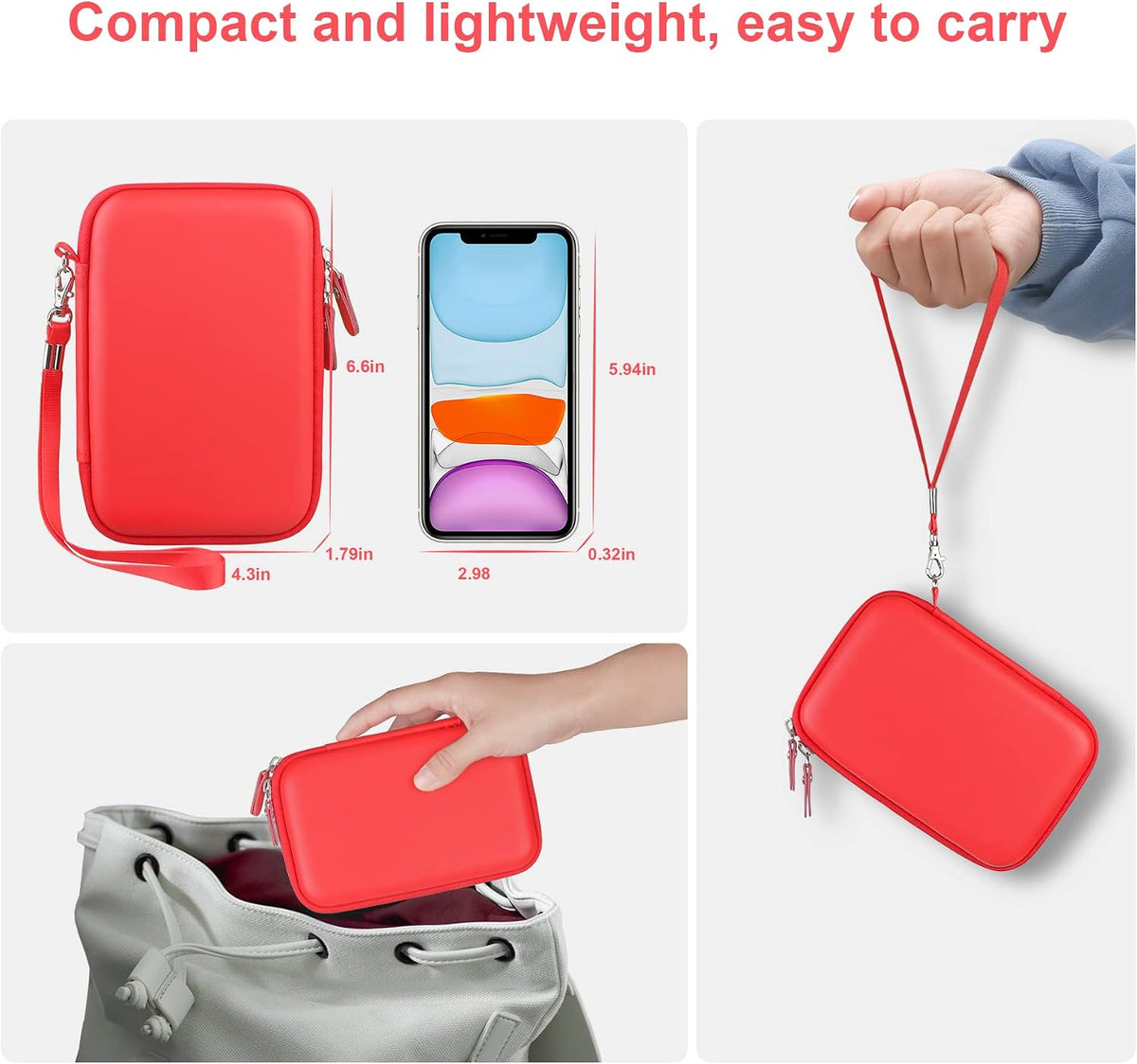 Case for Macbook Air Pro Charger Magsafe/Magsafe 2 Power Adapter | Hard Shockproof Bag for Iphone 17/17 Pro Magsafe Charger, USB C Hub, Type C Hub, USB Multiport Adapter, Red