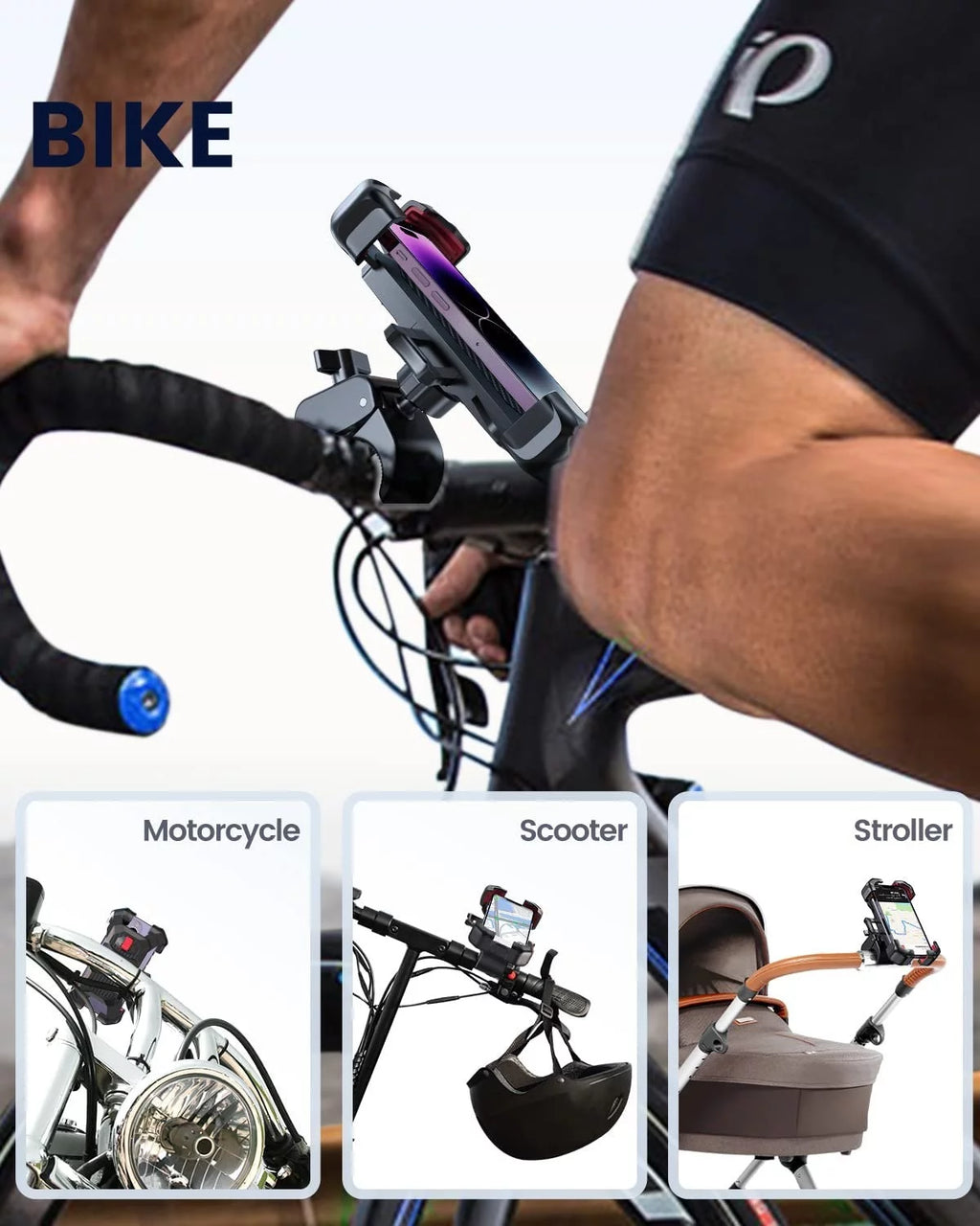 Motorcycle Phone Mount Bike Phone Holder, Auto Lock Adjustable Handlebar Phone Holder Mount for 4.7"-7" Cell Phones