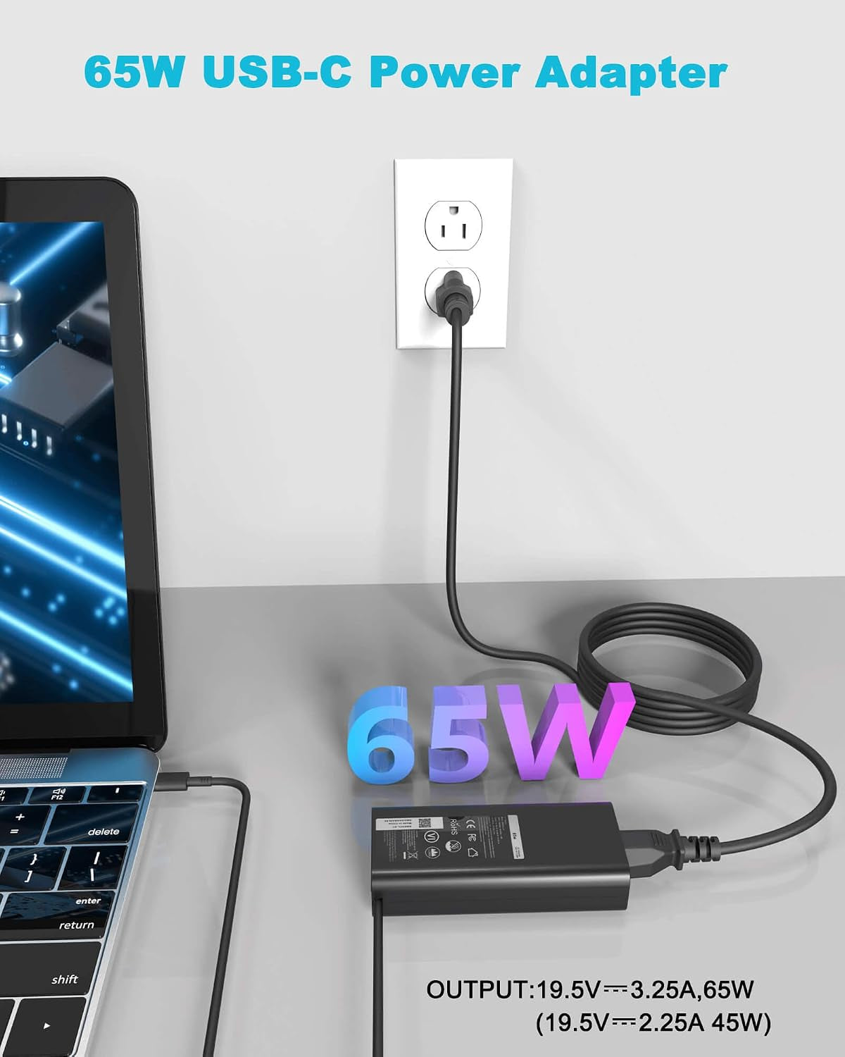 60W 65W USB C Laptop Charger Fits for Dell Latitude/Xps 13/ Chromebook | for Dell Latitude 5550 5540 5420 5450 3550 7420 3540 3450 5520 7440 7430 5530 5430 E5440 Computer Type C AC Power Cord