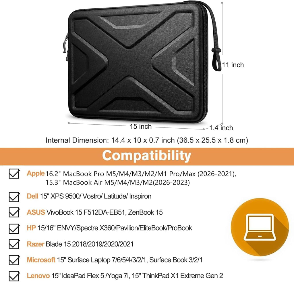 Hard Shell Laptop Sleeve Case for 15" Macbook Air M5/A3448 (2026) | 16" Macbook Pro M5 Pro/Max A3428 A3429 (2026) M4/M3/M2/M1, 15 Surface Laptop, Shockproof Computer Bag