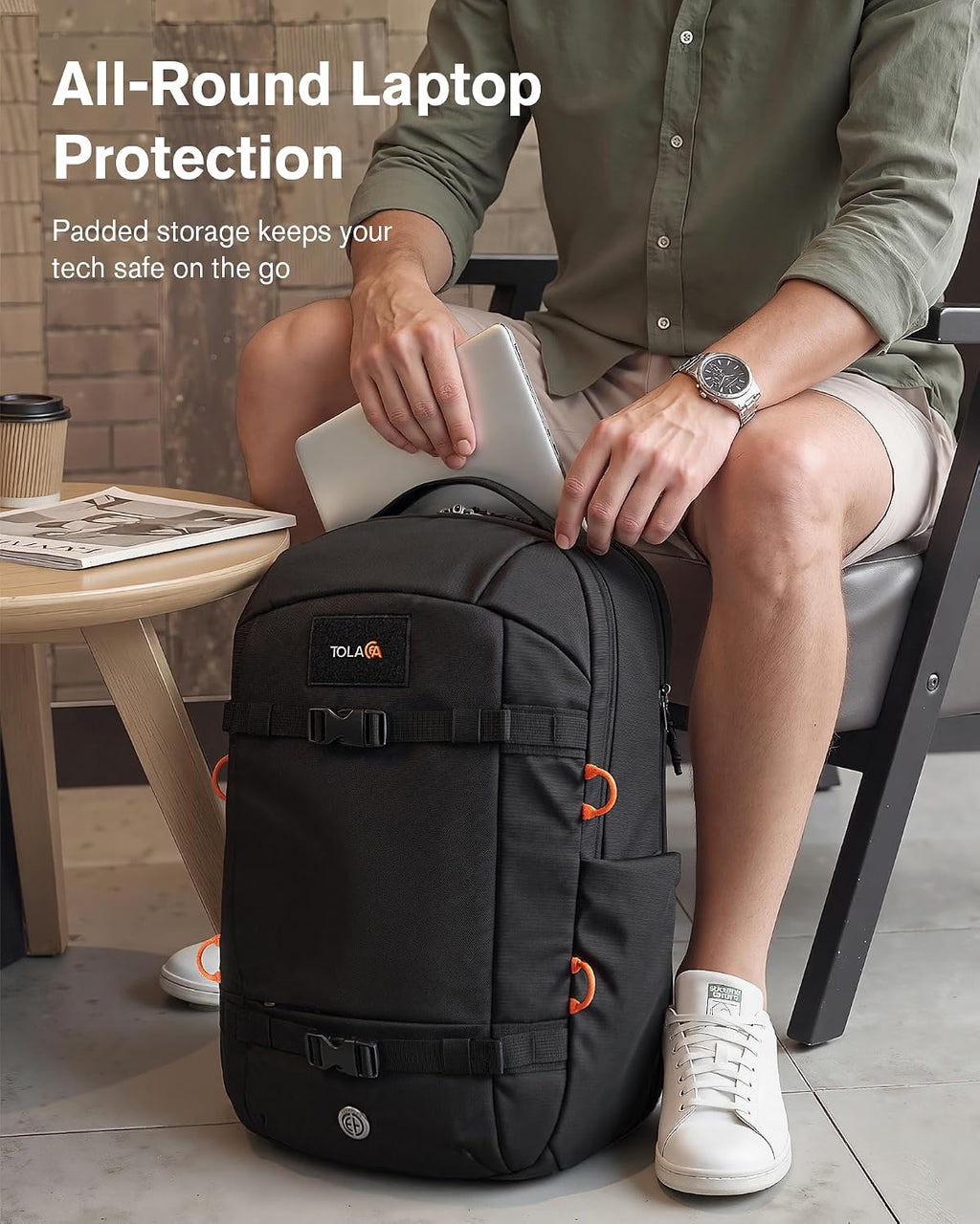 Travel Laptop Backpack 30L Carry on TSA Approved for Commute Trips | 100% RPET Recycled Fabric | Eva-Cushioned Laptop Protection | TSA 180° Lay-Flat Opening | Reinforced Stability Base Panel