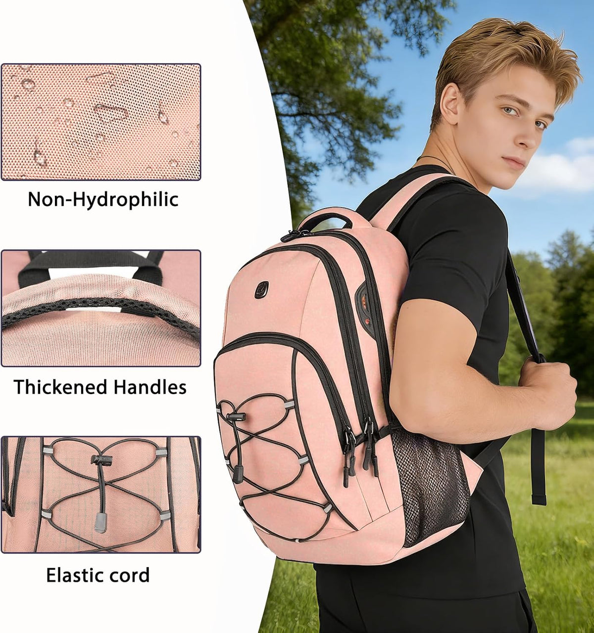 Travel Backpack, 17 Inch Laptop Backpack for Men Women, Business Backpack with Luggage Strap,Pink