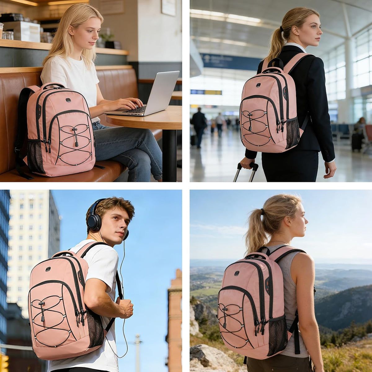 Travel Backpack, 17 Inch Laptop Backpack for Men Women, Business Backpack with Luggage Strap,Pink