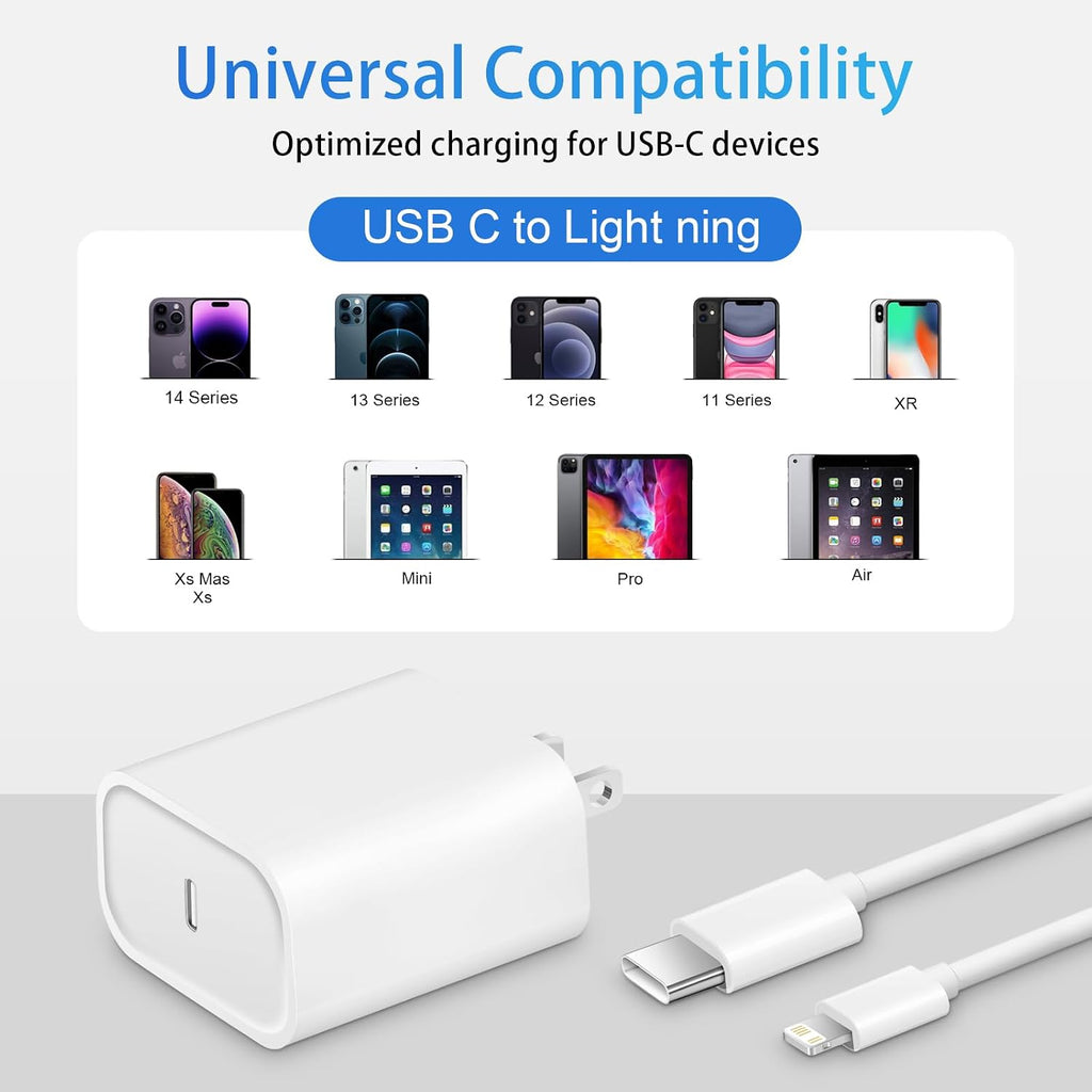 Fast Iphone Charger Block Compatible with Iphone 13 14 Fast Charger Cord 6 FT, MFI Certified for 2 Pack 20W PD Iphone Charger Fast Charging Iphone 14 13 12 11 Pro Max,14 Plus,Xr,Xsmax-White