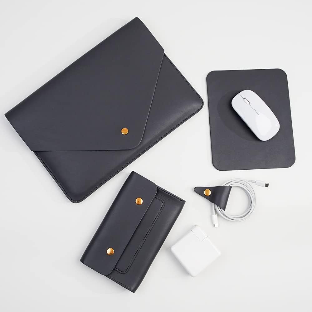 Laptop Sleeve 15 Inch Compatible with New Macbook Pro 15, New Macbook Pro 16 A2991, Surface Book 15, Dell XPS 15 with Small Pouch, Mouse Pad and Cord Organizer, Color Dark Grey