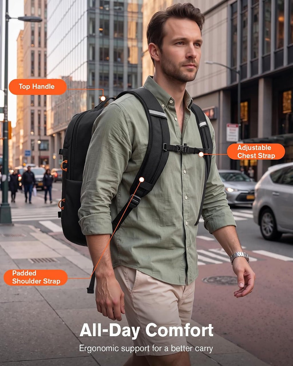 Travel Laptop Backpack 30L Carry on TSA Approved for Commute Trips | 100% RPET Recycled Fabric | Eva-Cushioned Laptop Protection | TSA 180° Lay-Flat Opening | Reinforced Stability Base Panel
