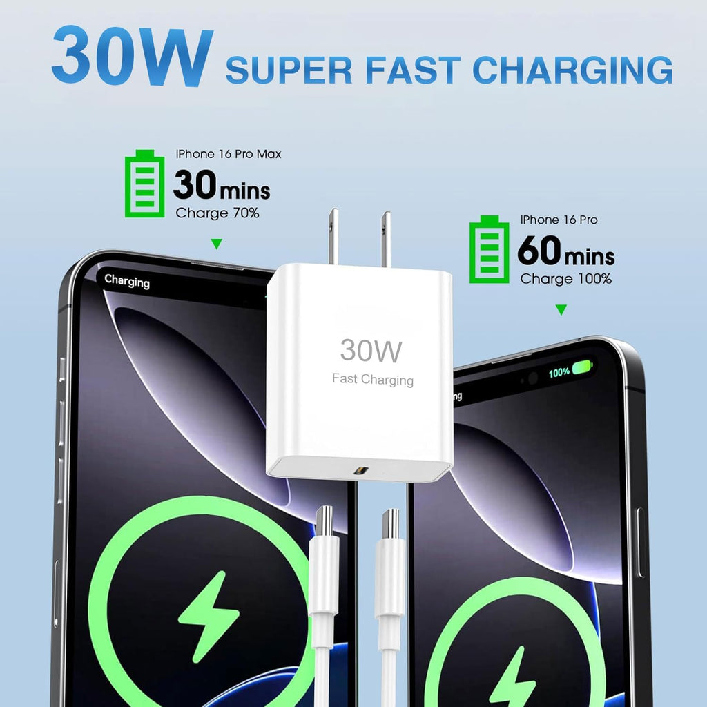 USB C Charger Block，2-Pack 30W Type C Chagrer Fast Charging with 4FT&6FT Fast Charging Cable Compatible with I Phone 17/17 Plus/17 Pro/17 Pro Max/16/16 Plus/16 Pro/16 Pro Max/15/15 Pro Max
