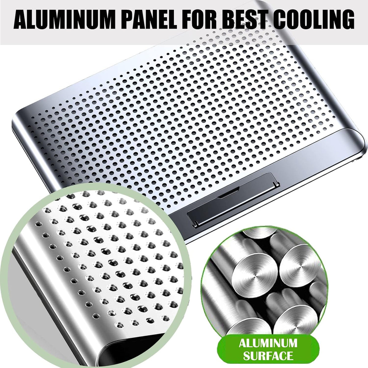 16Inch Single Fan Lap Chill Mat - Aluminum Panel Laptop Cooling Pad, Heat Protection Laptop Cooler, Adjustable Foldable Long Stand, Fans Switch with Dimmable-Speed, USB-A Connection Laptop Fan