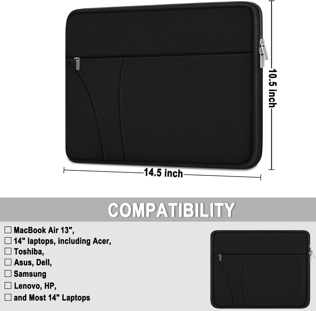 Laptop Case 14 Inch Slim Traveling Laptop Sleeve Cover with Zippered Pocket | Laptop Bag, Shockproof Protective Carrying Briefcase Computer Case for 14" Macbook Air/Pro, HP, Dell, Lenovo, Acer, Black