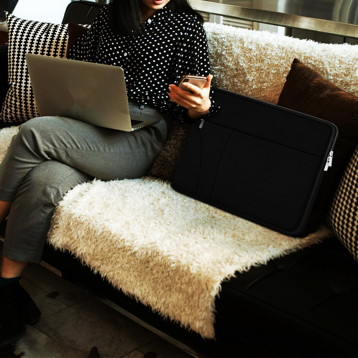 Laptop Case 14 Inch Slim Traveling Laptop Sleeve Cover with Zippered Pocket | Laptop Bag, Shockproof Protective Carrying Briefcase Computer Case for 14" Macbook Air/Pro, HP, Dell, Lenovo, Acer, Black