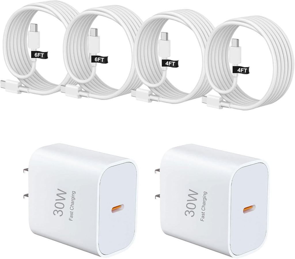 USB C Charger Block，2-Pack 30W Type C Chagrer Fast Charging with 4FT&6FT Fast Charging Cable Compatible with I Phone 17/17 Plus/17 Pro/17 Pro Max/16/16 Plus/16 Pro/16 Pro Max/15/15 Pro Max
