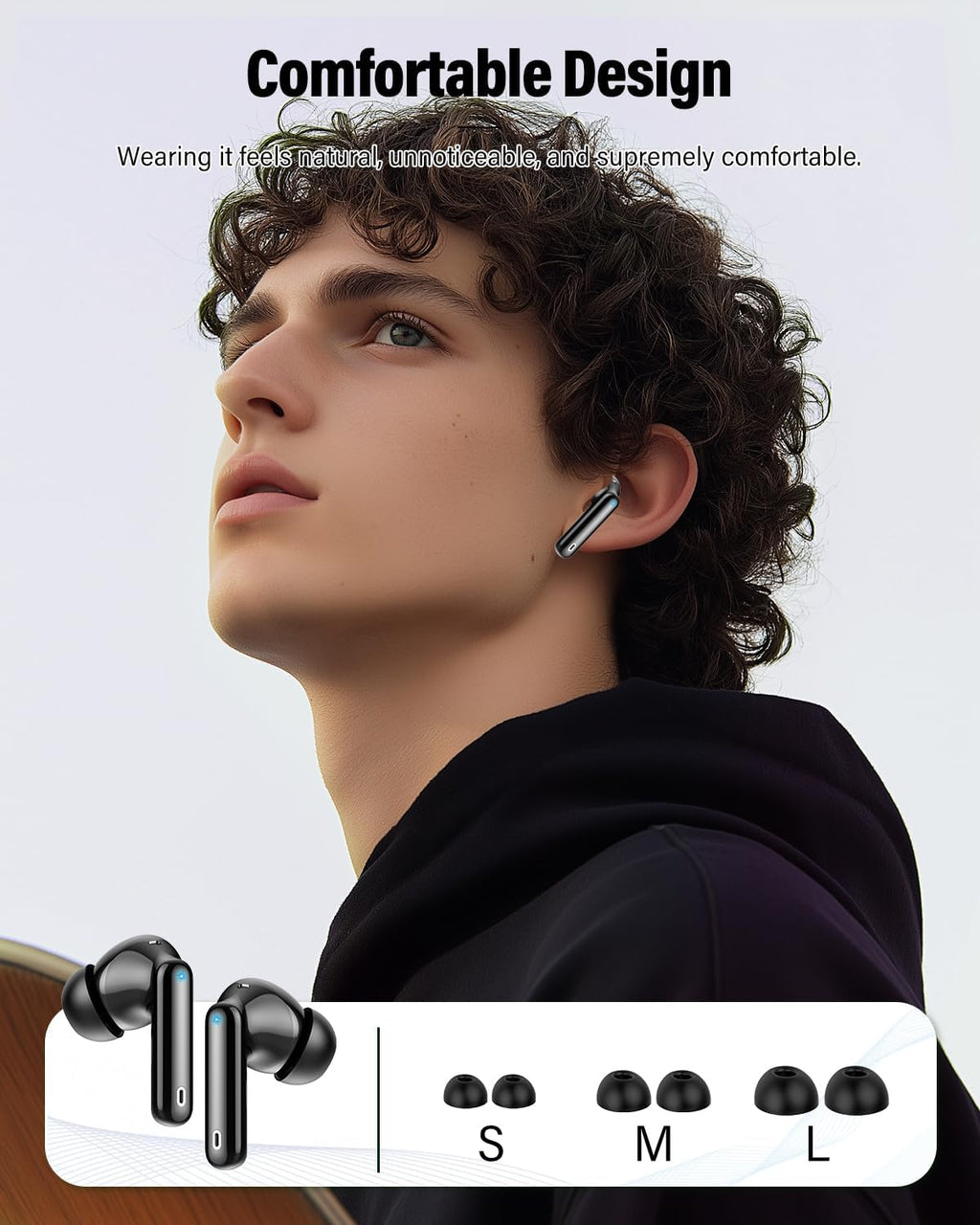 Wireless Earbuds, Bluetooth 5.4 Headphones Bass Stereo/Clear Calls, Black