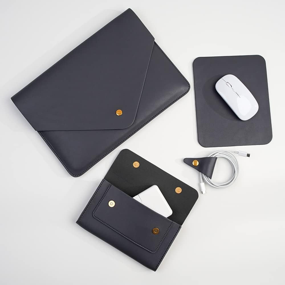 Laptop Sleeve 15 Inch Compatible with New Macbook Pro 15, New Macbook Pro 16 A2991, Surface Book 15, Dell XPS 15 with Small Pouch, Mouse Pad and Cord Organizer, Color Dark Grey