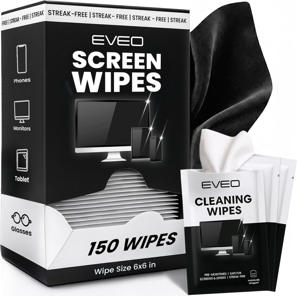Screen Wipes (150 Pack) - Electronic Wipes, Computer Screen Cleaner Wipes for Electronics | Computer Screen Wipes & Laptop Cleaner, Phone Wipes, Car Screen Cleaner & More - Microfiber Included