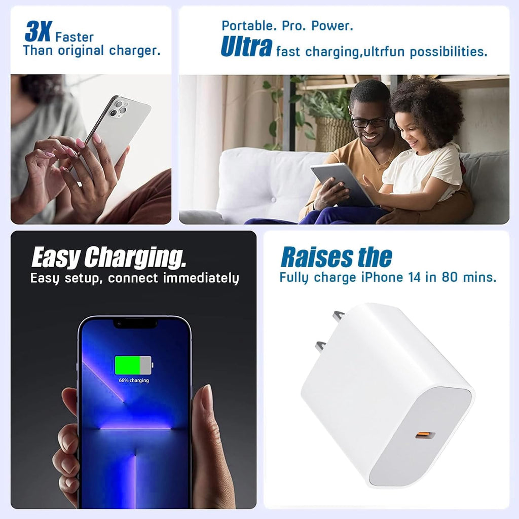 USB C Charger Block，2-Pack 30W Type C Chagrer Fast Charging with 4FT&6FT Fast Charging Cable Compatible with I Phone 17/17 Plus/17 Pro/17 Pro Max/16/16 Plus/16 Pro/16 Pro Max/15/15 Pro Max