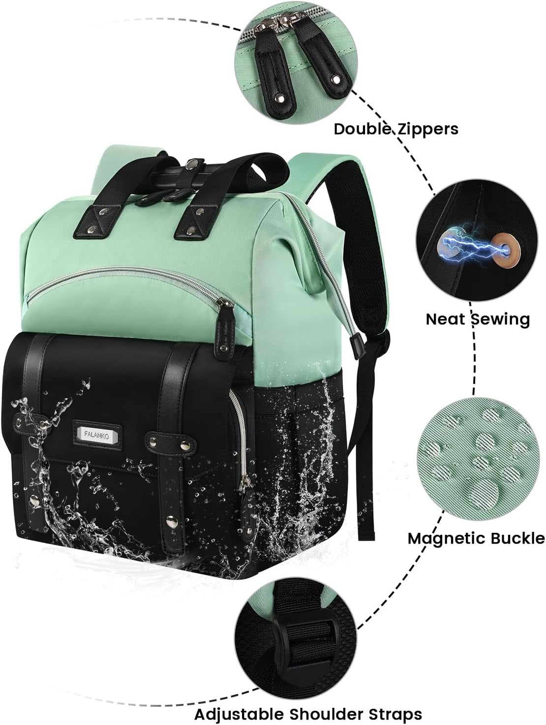 YALIXIAN Laptop Backpack for Women,College Work Teacher Backpack for 15.6 Inch Laptop with USB Charging Port,Travel anti Theft Laptops Backpack RFID anti Theft, Shoulder Purse Bags Green Black