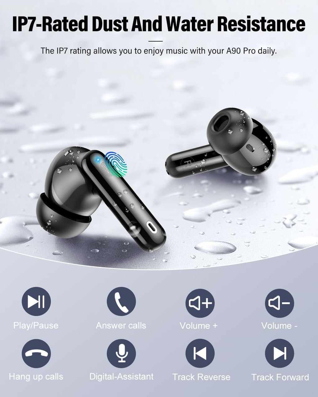 Wireless Earbuds, Bluetooth 5.4 Headphones Bass Stereo/Clear Calls, Black