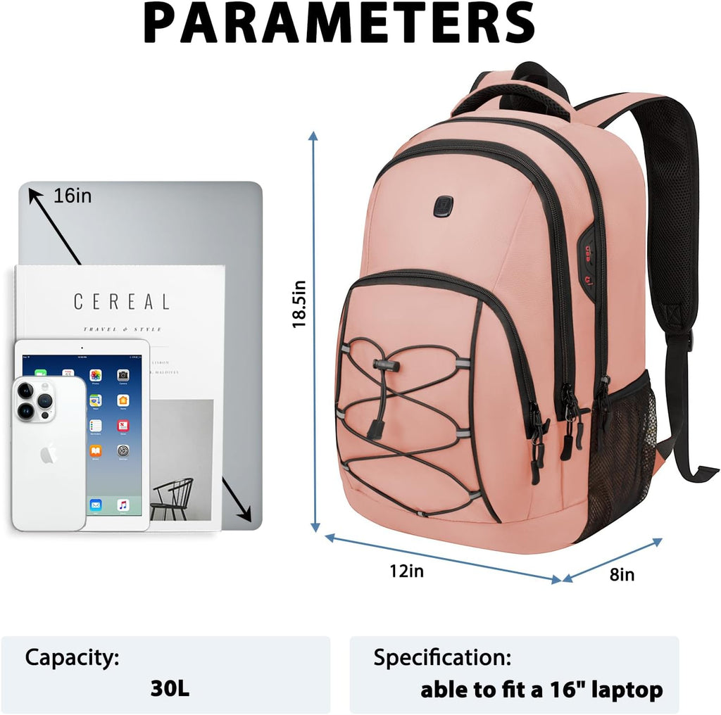 Travel Backpack, 17 Inch Laptop Backpack for Men Women, Business Backpack with Luggage Strap,Pink