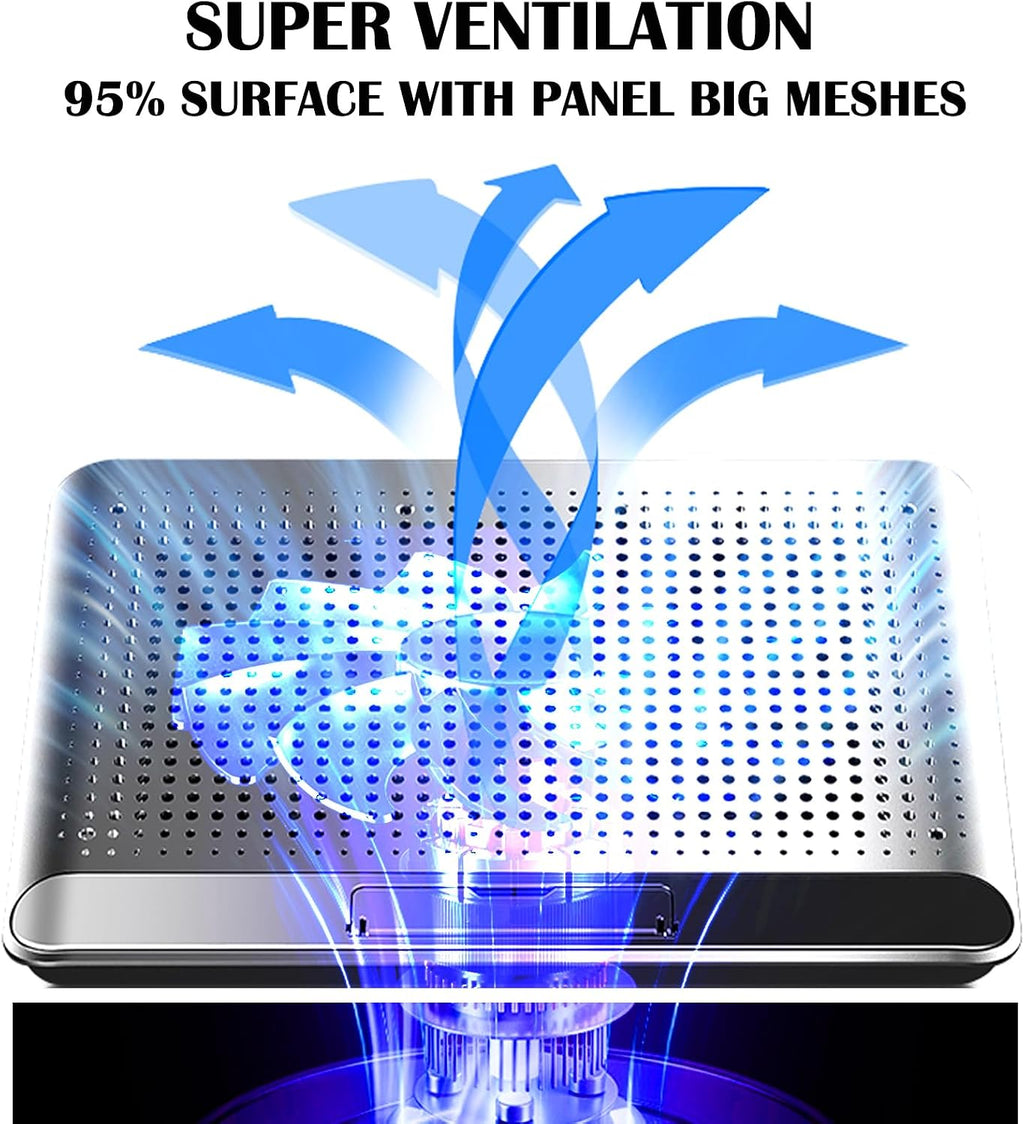 16Inch Single Fan Lap Chill Mat - Aluminum Panel Laptop Cooling Pad, Heat Protection Laptop Cooler, Adjustable Foldable Long Stand, Fans Switch with Dimmable-Speed, USB-A Connection Laptop Fan