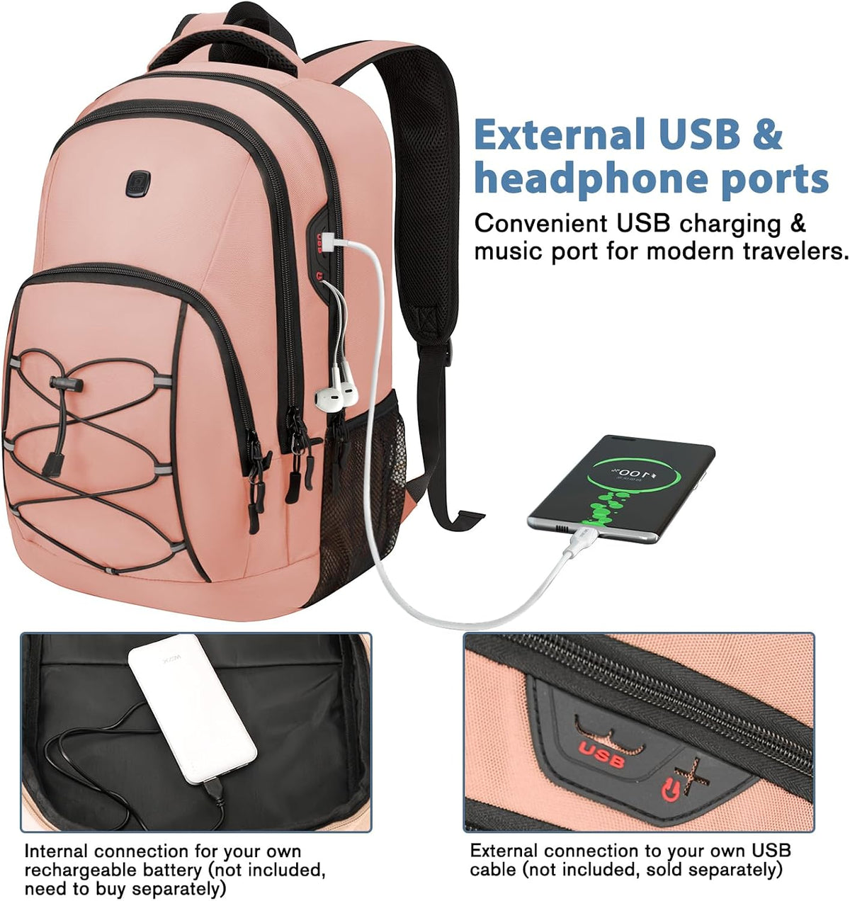 Travel Backpack, 17 Inch Laptop Backpack for Men Women, Business Backpack with Luggage Strap,Pink