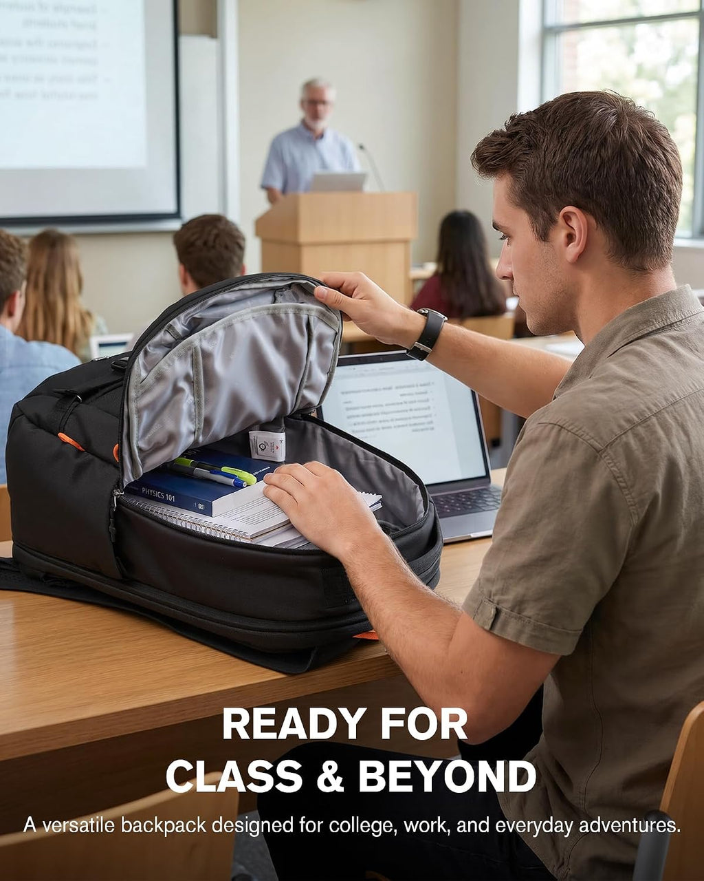 Travel Laptop Backpack 30L Carry on TSA Approved for Commute Trips | 100% RPET Recycled Fabric | Eva-Cushioned Laptop Protection | TSA 180° Lay-Flat Opening | Reinforced Stability Base Panel