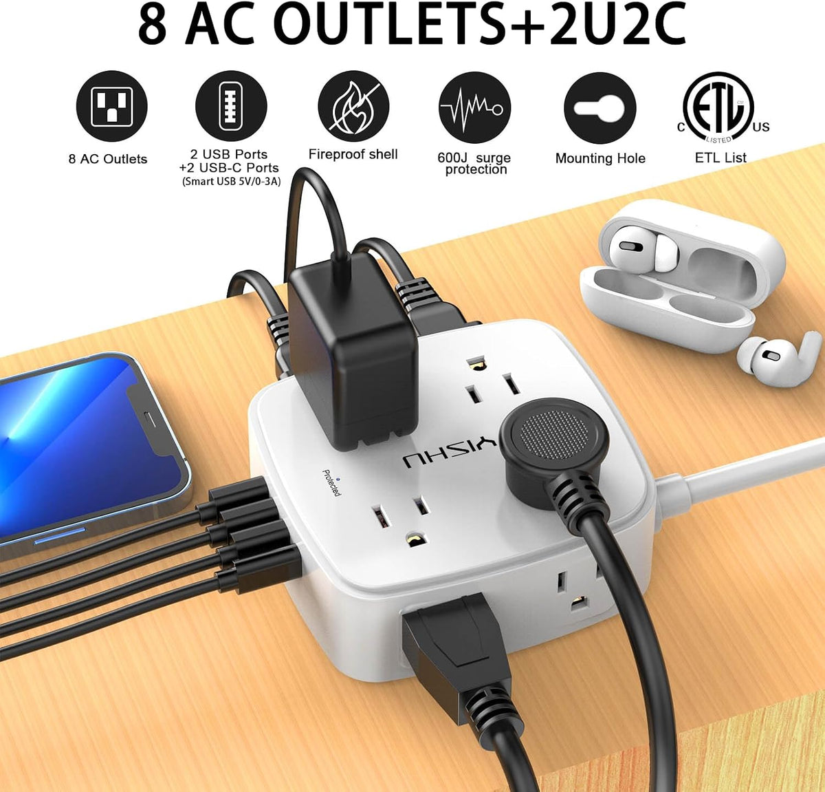 6Ft Surge Protector Power Strip with 8 Outlets & 4 USB Ports