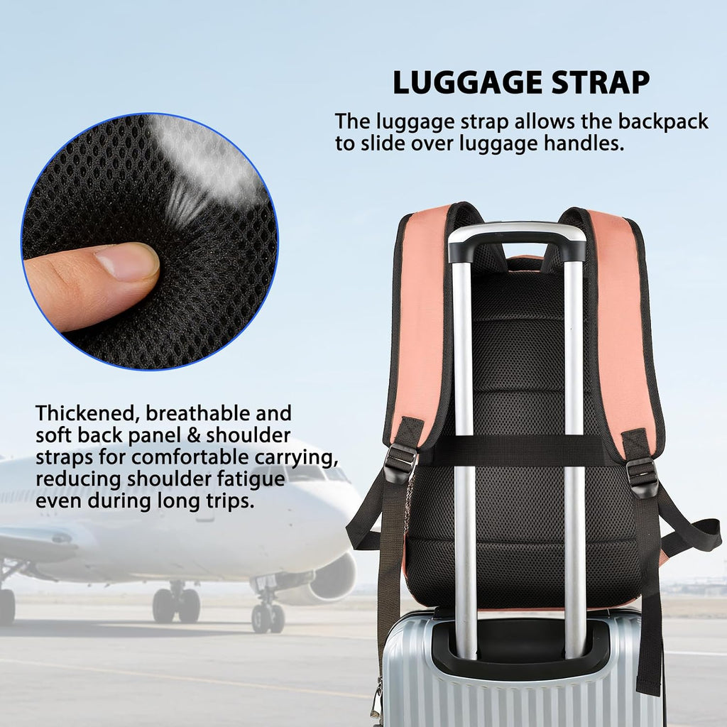 Travel Backpack, 17 Inch Laptop Backpack for Men Women, Business Backpack with Luggage Strap,Pink