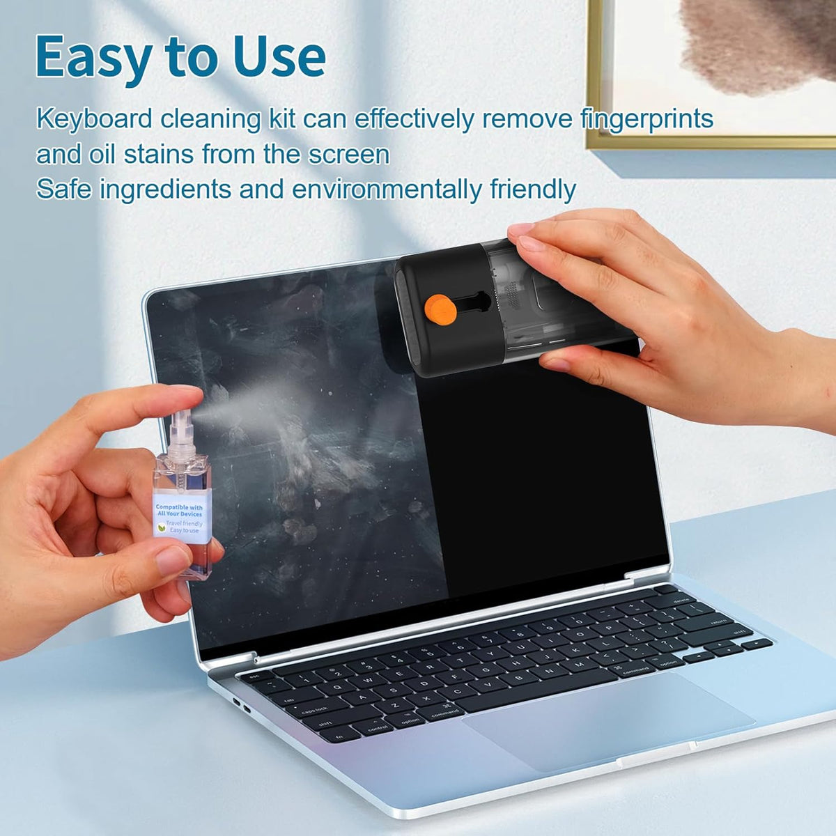 Keyboard Cleaner for Laptop, Macbook, Tablet, Multi-Function Cleaning Kit | Includes Screen Cleaning Spray, Microfiber Wipe, and Brush for Cleaning Phone, Earbuds, Computer, and Other Tech Electronics