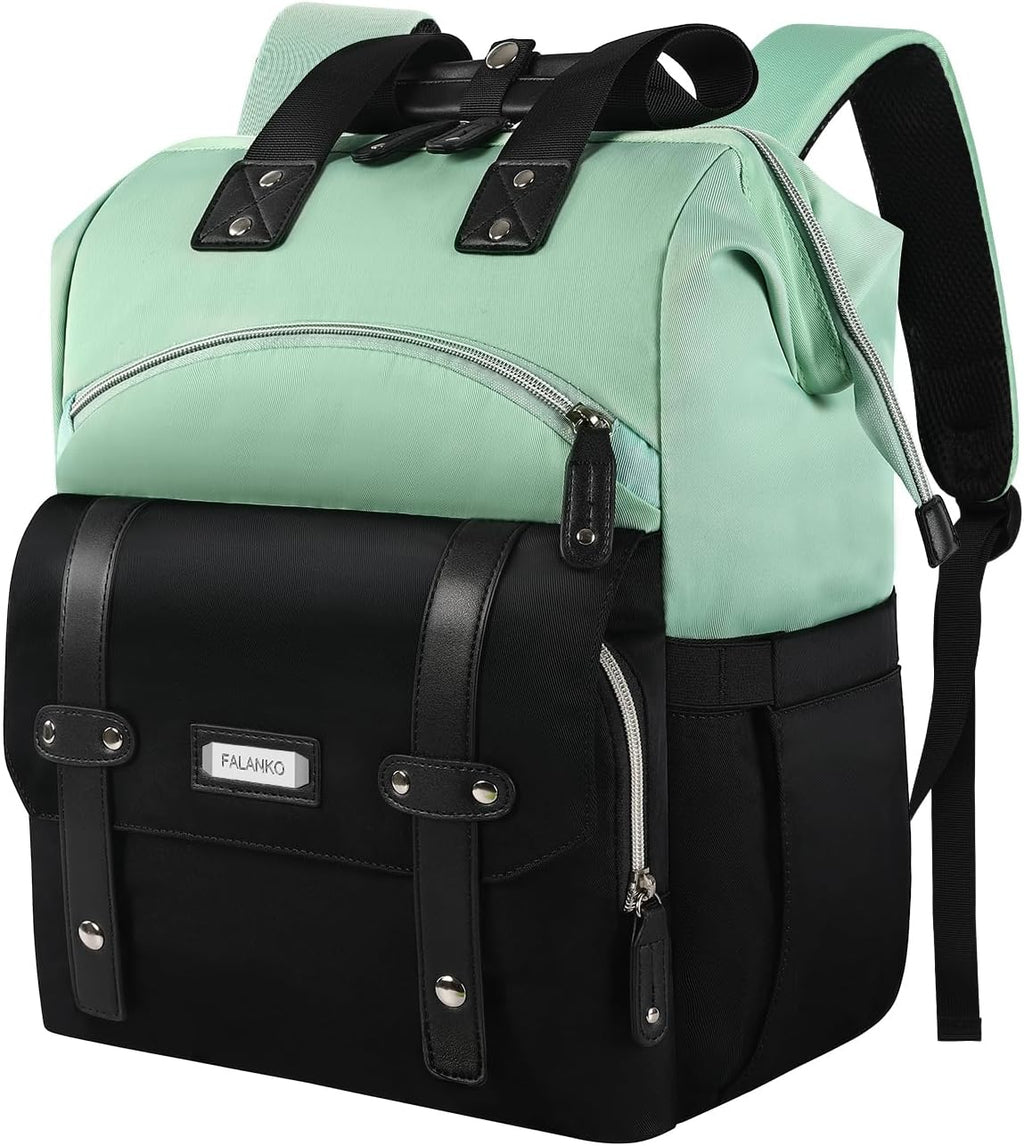 YALIXIAN Laptop Backpack for Women,College Work Teacher Backpack for 15.6 Inch Laptop with USB Charging Port,Travel anti Theft Laptops Backpack RFID anti Theft, Shoulder Purse Bags Green Black